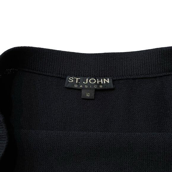 St. John Basics Straight Maxi Skirt Side Slit Pencil Size 10 Black Santana Knit - Picture 3 of 6